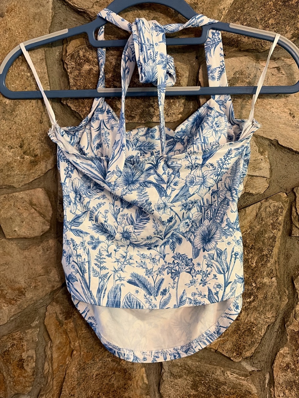 SHEIN White and Blue Floral Halter